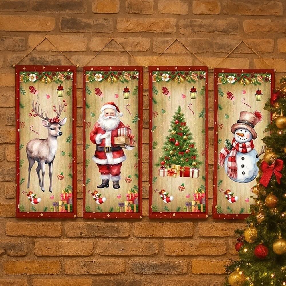 4pcs Elk Christmas Hanging Flag Large Size Xmas Cloth Wall Couplet Merry Christmas Banner Garden