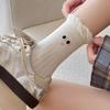 Female Autumn and Winter Sweet Lovely Embroidery Expression Bubble Mouth Lace In Tube Socks
