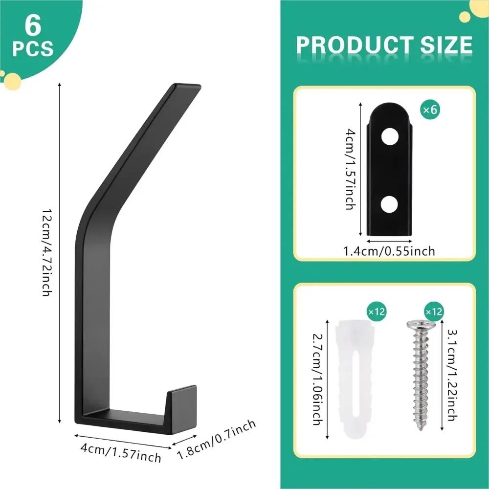 6pcs Bathroom Stainless Steel Towel Hook Self Adhesive Wall Coat Rack Key Holder Rack Towel Hooks Clothes Rack Hanging Hooks