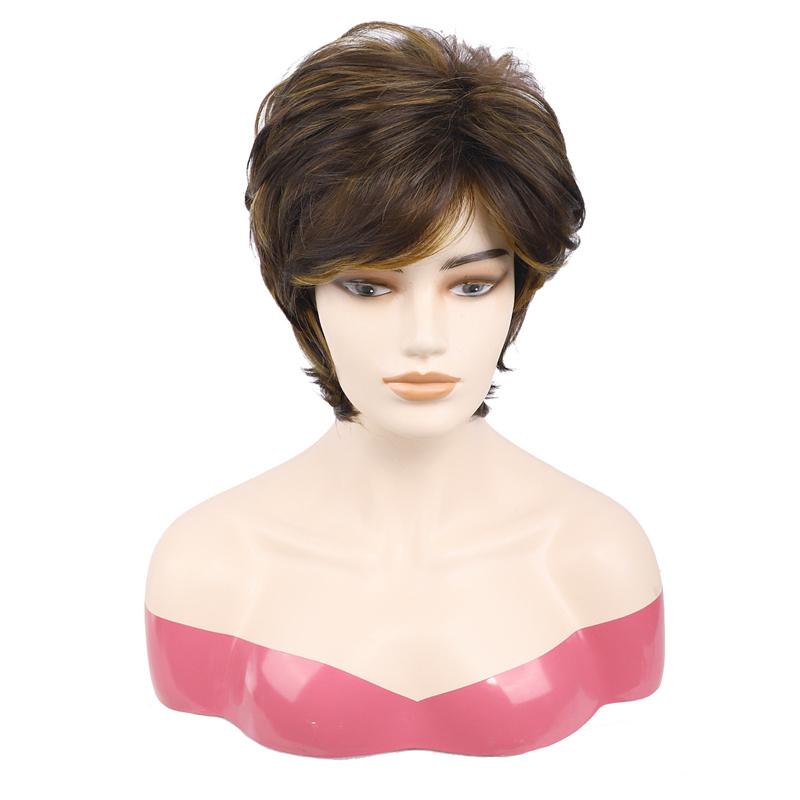 Brown Wigs for Women Synthetic Hair Short Wig with Bangs Natural Hairstyles Mommy Wig Casual Haircut Light Color Mommy Wig Daily