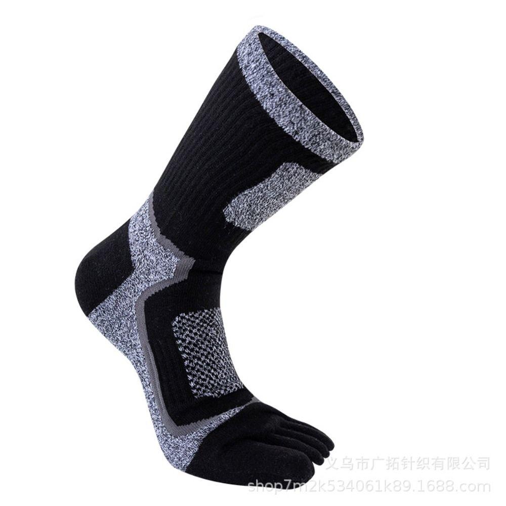 Patchwork Color Thick Long Tube Trendy Retro Middle Tube Hosiery Five Finger Socks Cotton Man Socks
