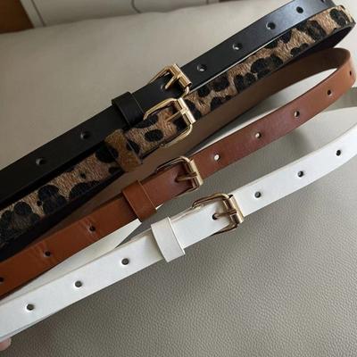 PU Leather Leopard Pattern Belt Slim Side Dress Decoration Adjustable Thin Waist Belt Students