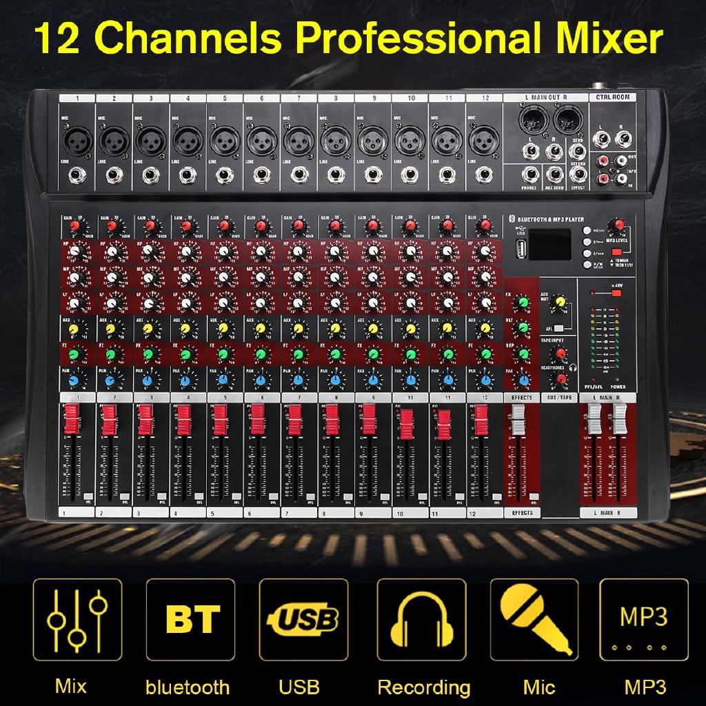 12 Channel Bluetooth Live Studio Audio Mixer Mixing Console w/ USB XLR Input 48V Black