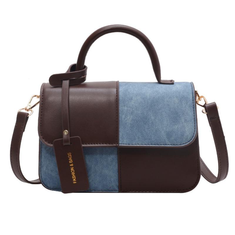 pu small square bag women's summer contrasting color fashion high-end texture messenger bag portable shoulder bag