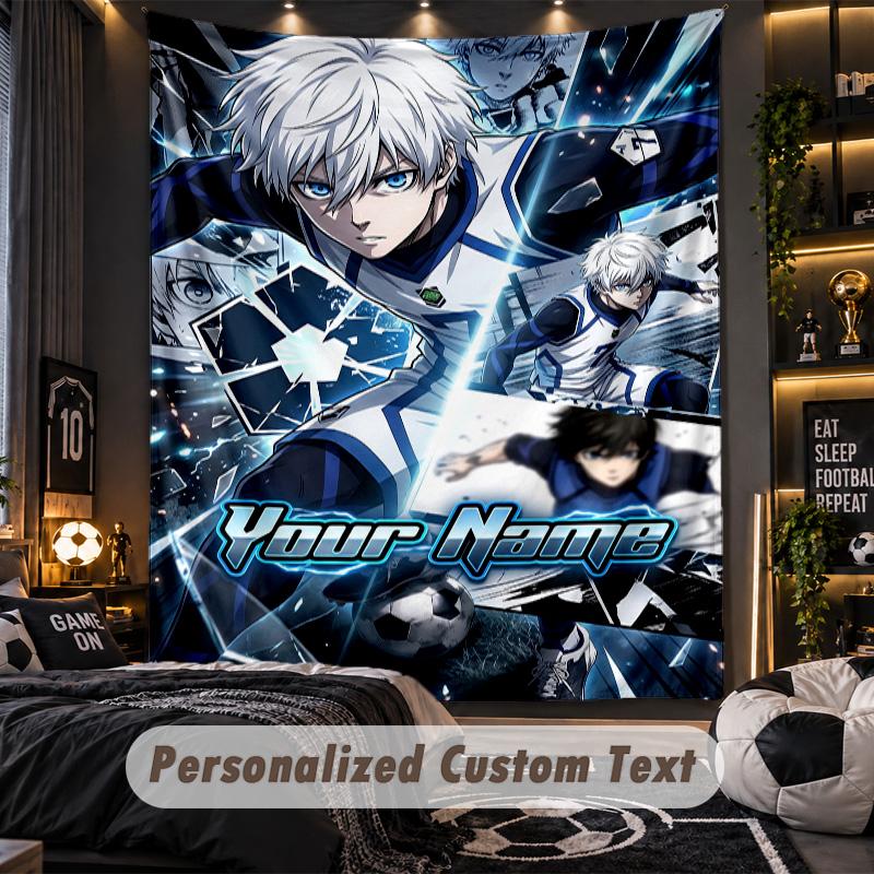Personalized Wall Tapestry,Blue Lock Custom Printed Name, Fabric Wall Art For Indoor Room Backdrop