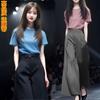 2026 Summer New Commuter Suit Women's T-Shirt Skinny Short Sleeve Top Wide Leg West Pants Temperament Two-piece Suit T