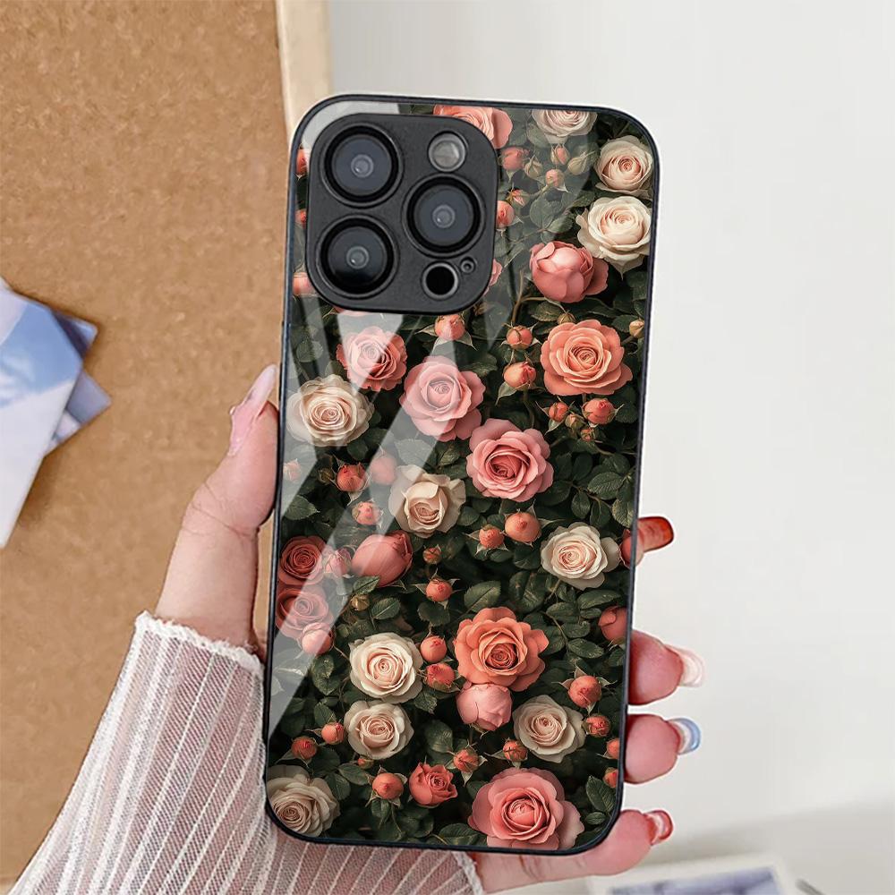 Flower Leaf Phone Case For iPhone 17 Pro Case iPhone 14 13 11 15 12 16 Pro Max 17 Air 16E SE 7 8 Plus XR Tempered Glass Cover