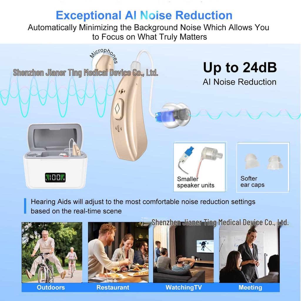 Rechargeable 16-Channel Invisible Hearing Aid for Seniors with Simple Operation Button and Noise Reduction