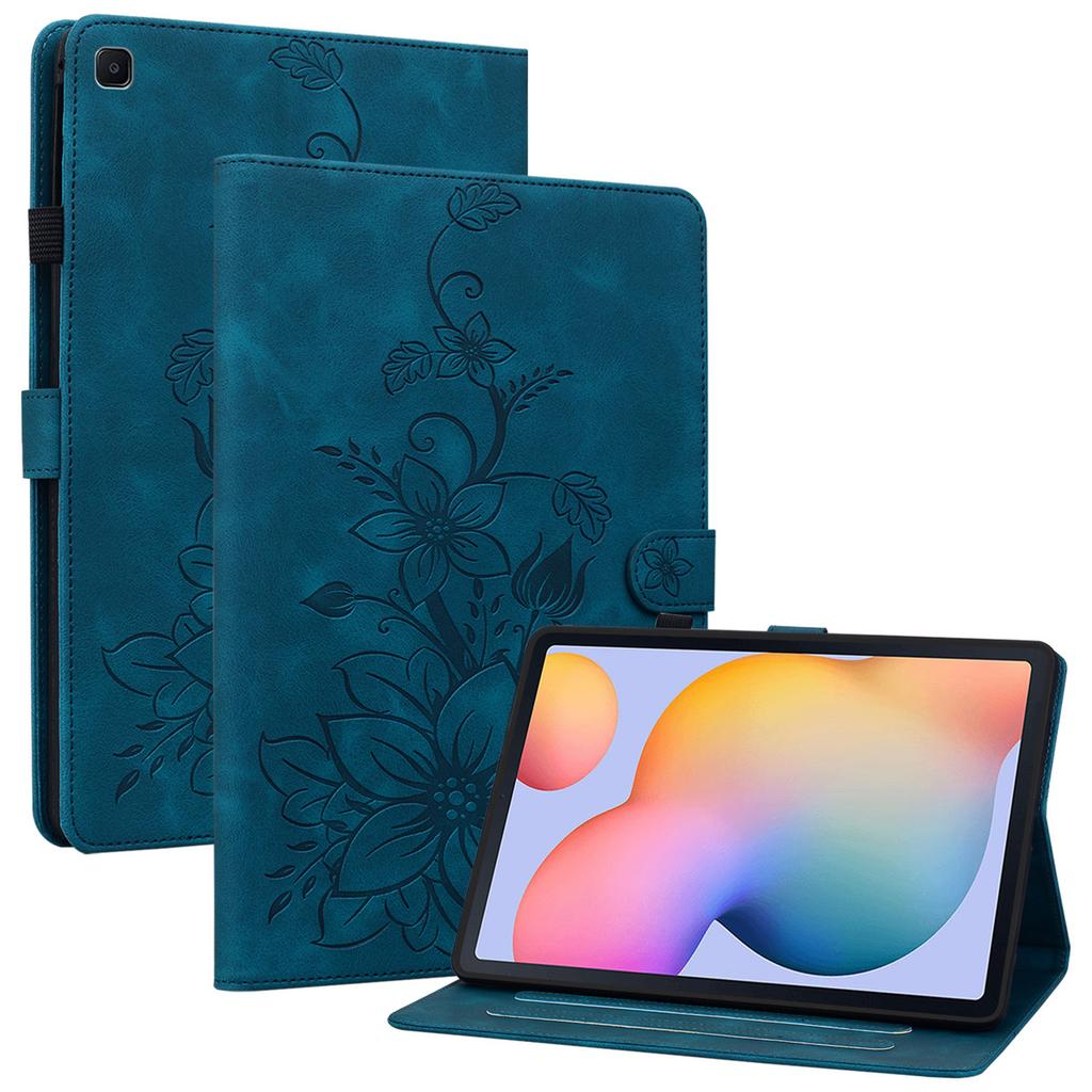 For Samsung Galaxy Tab S6 Lite (2020)/(2022)/(2024) Case Lily Flower Imprint Card Holder Leather Tablet Cover