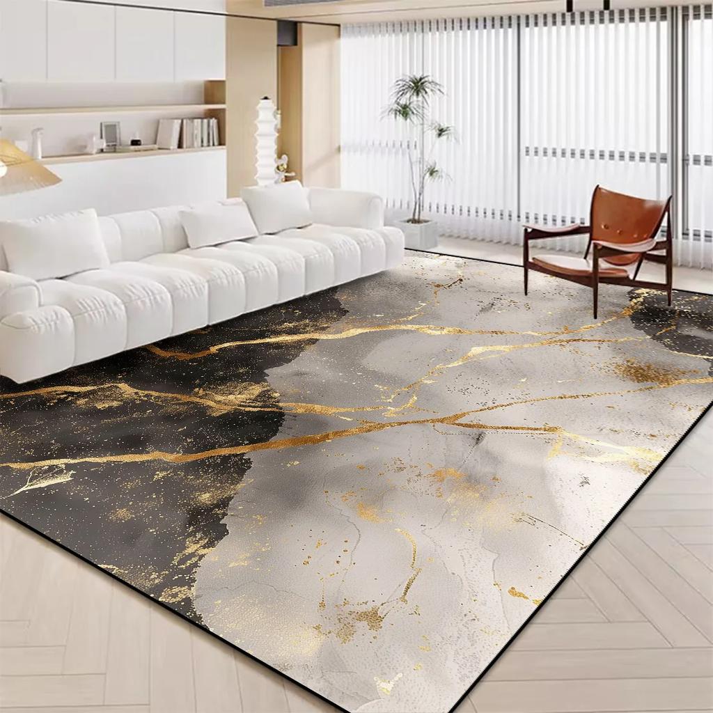 Luxury White Marble Carpet for Living Room Nordic Gold Decoration Home Tapis Non-slip Washable Rugs for Bedroom Ins Floor Mat
