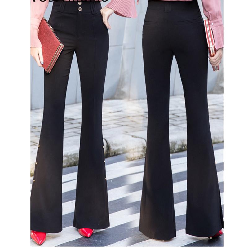 OL Office Workwear Summer High Waist Women's Split Up Capris Suit Pants for Women Skinny Flare Pants Woman Trousers Black