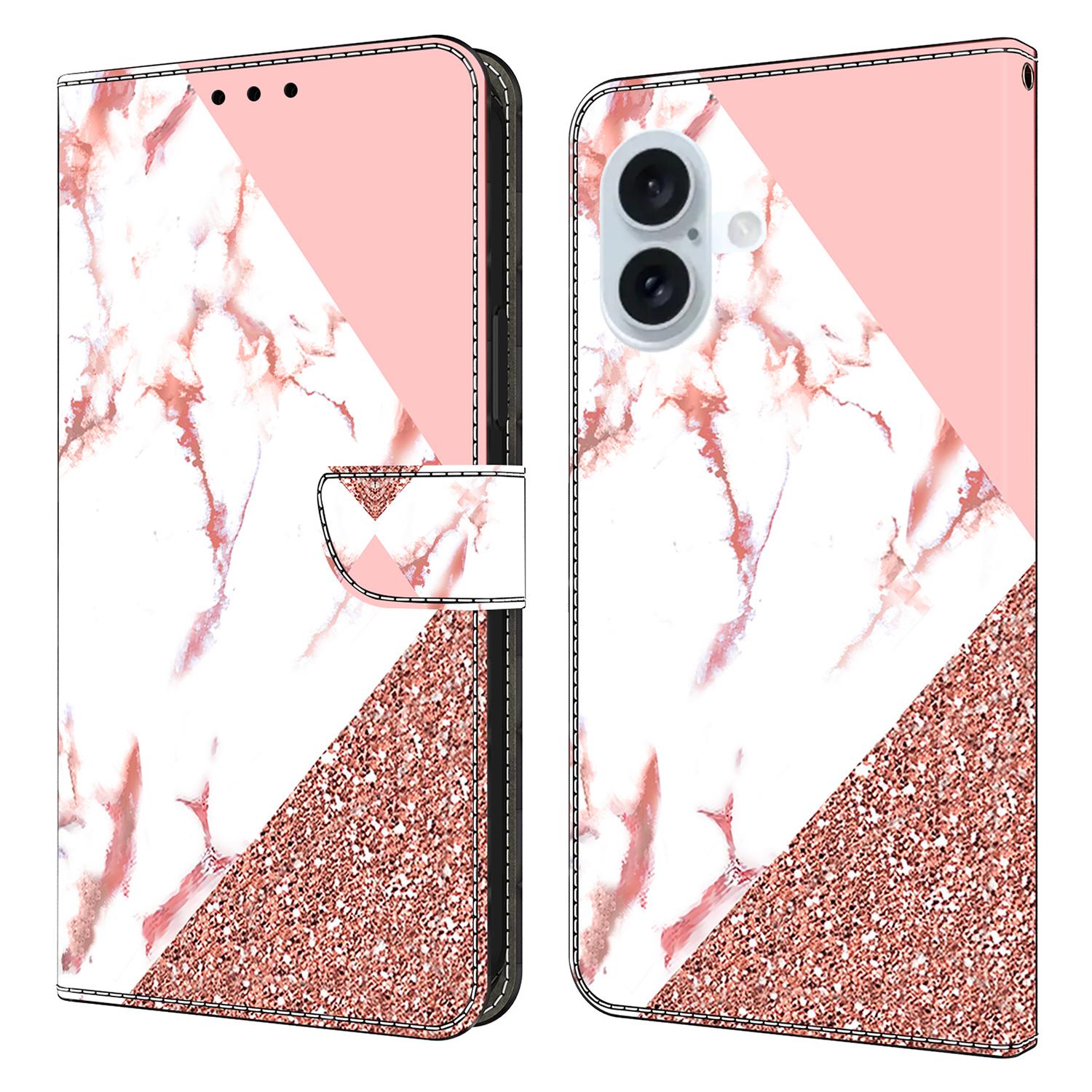 

Для iPhone 16 Plus Чохол-гаманець з друком візерунка, підставка, шкіряний чохол-книжка для телефону Triangular Marble