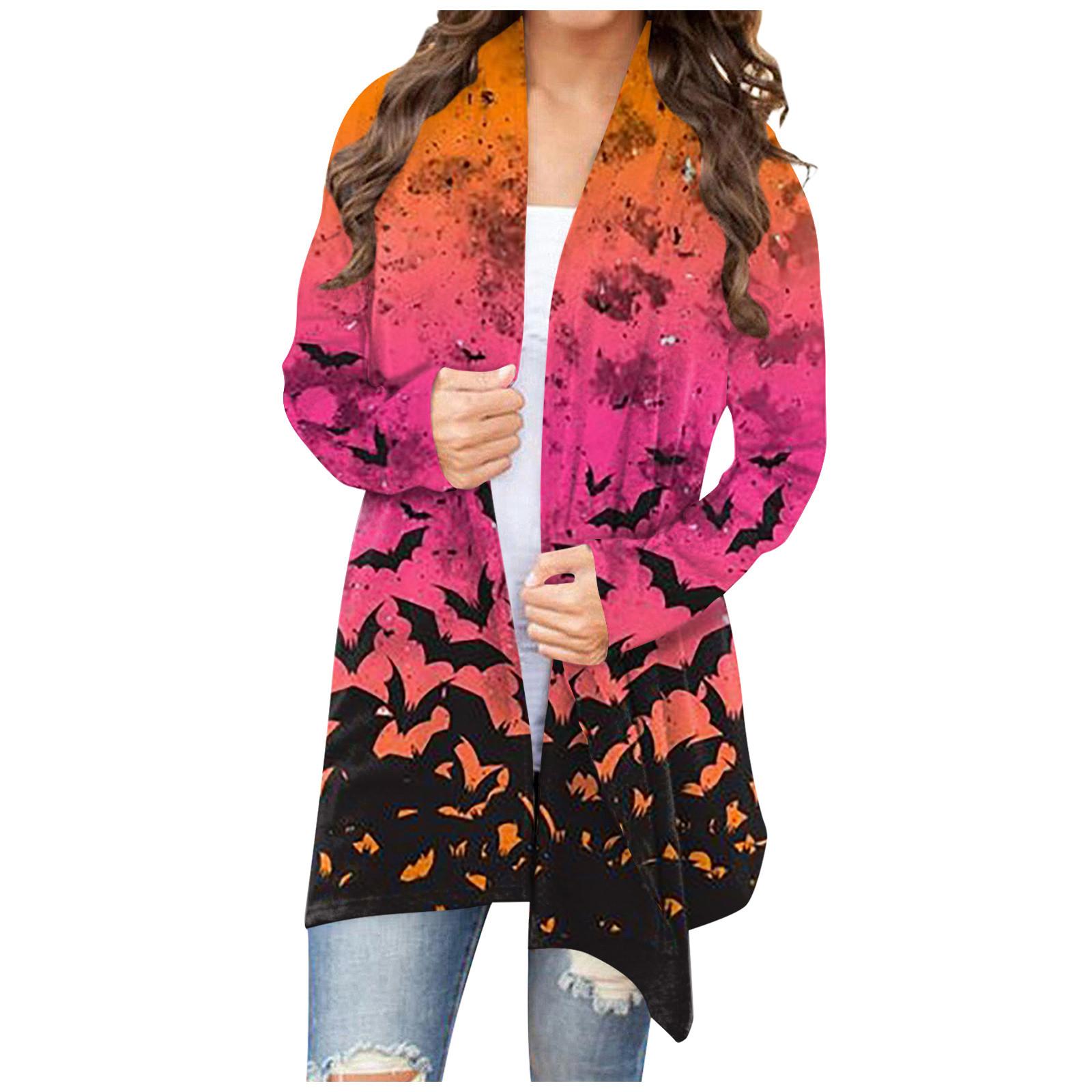 

Женская мода, повседневный кардиган с цветочным принтом на Хэллоуин, куртка средней длины, пальто XXXXXL