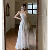 Seaside Resort Floral Print Camisole Dress: Elegant Waist-Cinching Summer Long Dress for Women