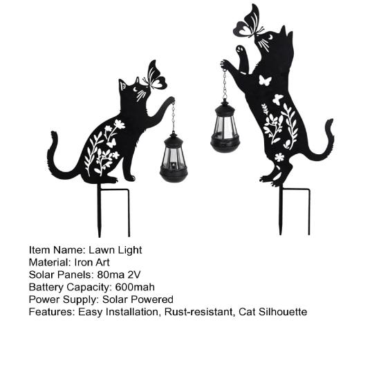 2 Stück Metall Katze Solarleuchten Außen Schwarze Katze Und Schmetterling Hof