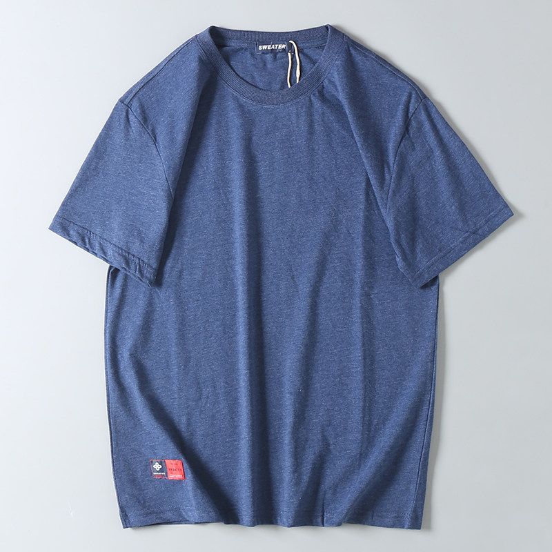 Foreign Trade Export Surplus White T-Shirt for Men, Pure Cotton, Washed, Short-Sleeve, New Style, Solid Color, Round Neck, Summer Top