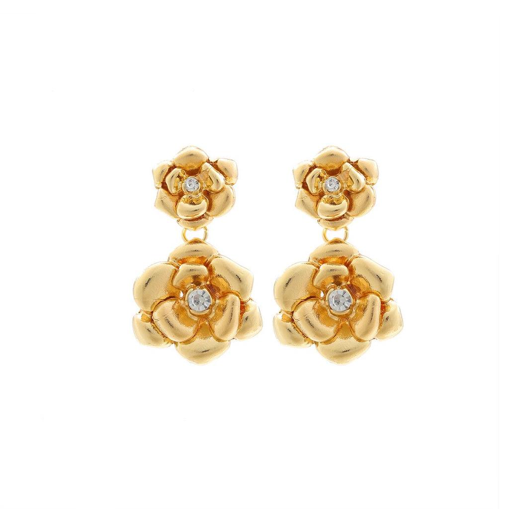 Pinkdudu Gold Plated Zinc Alloy Rose Stud Earring Exaggerated Trendy Earring Elegant Flower Earring PD2202