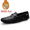 Crocodile Pattern Men Casual Leather Shoes Warm Plush Fur Slip On Flats Fashion Trendy Man Loafers Soft Business Shoes Moccasins
