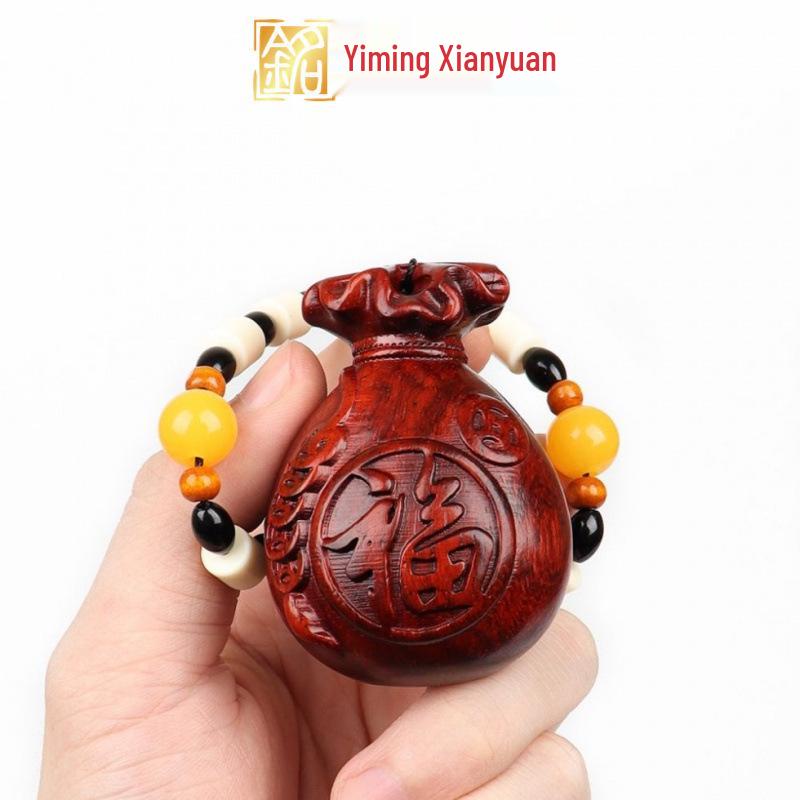 Rosewood Carved Pixiu Ornament: Gourd & Dragon Turtle Handicraft