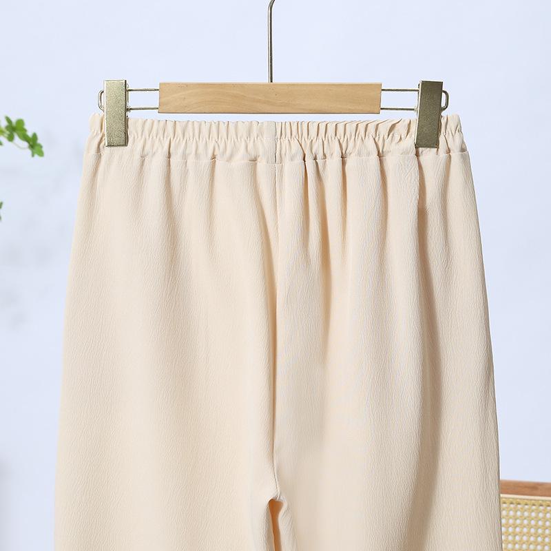Mom's Summer Ice Silk Wide-Leg Pants - Loose, Casual, Nine-Point for Middle-Aged & Elderly Women