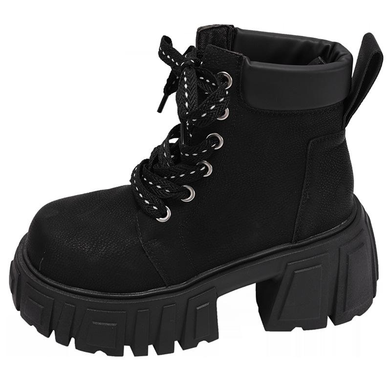 Black British style small man thick-soled heightening Martin boots women's 2025 new autumn thin two-wear pants tube boots