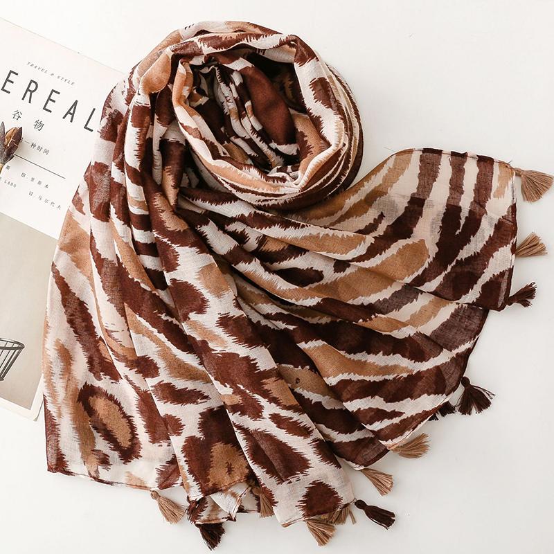 88*180cm Luxury Leopard Print Ladies Soft Women Viscose Scarf Female Cotton Linen Feeling Shawl Tassel Four Seasons Muslim Hijab