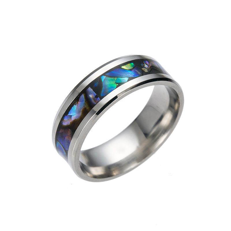8mm Abalone Muschel Edelstahlringe Verlobungsring Regenbogen gewellte Abalone-Einlage Edelstahlring