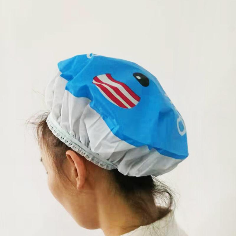 Cartoon Pattern Shower Cap Soft Lace Elastic Edged Waterproof Reusable for Bath SPA Sauna Women Girls Daily Use