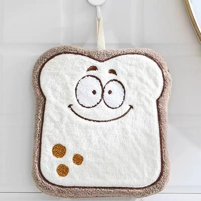 Korean version of cute cartoon hand towel hanging three-layer thickened coral fleece kitchen hand towel