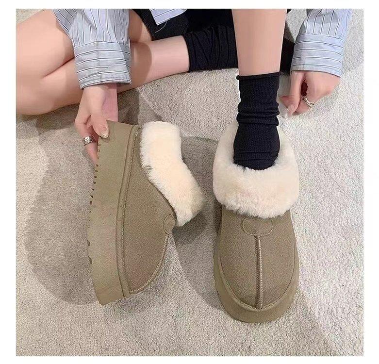 Internet celebrity short snow boots winter piled thickened fluffy shoes  new thick-soled warm one-pedal cotton shoes