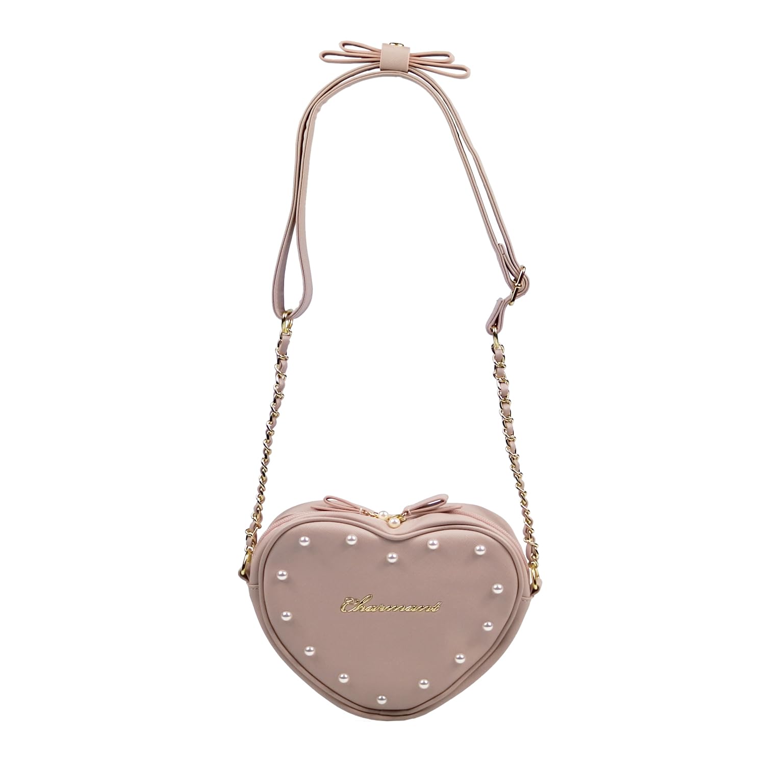 

Shoulder bag Heart pearl Pink Ribbon Landmine style Mass production style Girly Present Gift Going out [Merry Crown] рожевий