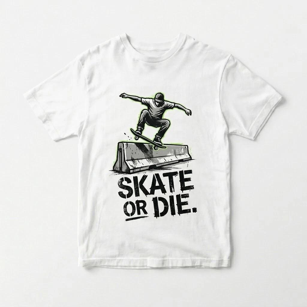 Vintage Skate or Die Graphic T-Shirt - Retro Skateboarder Streetwear Tee L