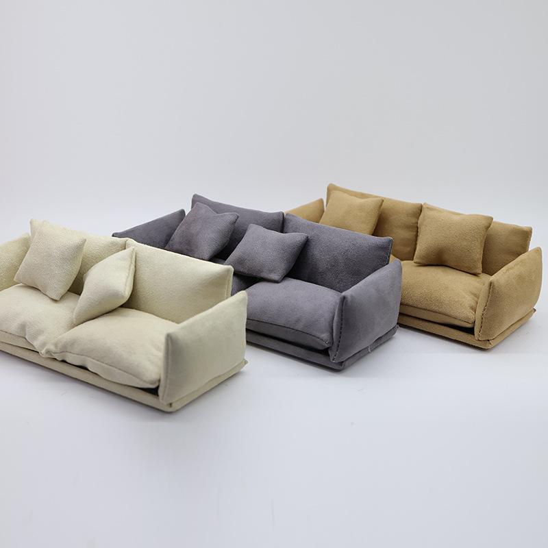 1Set Children Pretend Enjoy Toy – 1:12 Mini Italian Leather Sofa and Chairs Simulated Living Room Furniture designed for Dollhouse DecorandScene