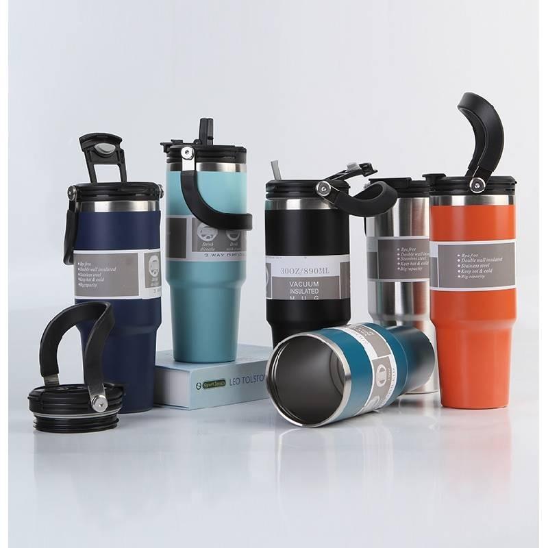 Stylish Modern Vacuum Insulated Car Cup With Straw And Handle 30oz 20oz
