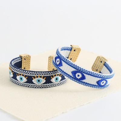 Mother's Day Devil's Eye Embroidered Bracelet: Personalized Stainless Steel Wristband for Women