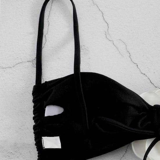 2 sztuk/zestaw damskie bikini z odsłoniętymi ramionami sznurowane sztuczny kwiat wystrój dopasowany kolorystycznie patchwork miękki odpinany