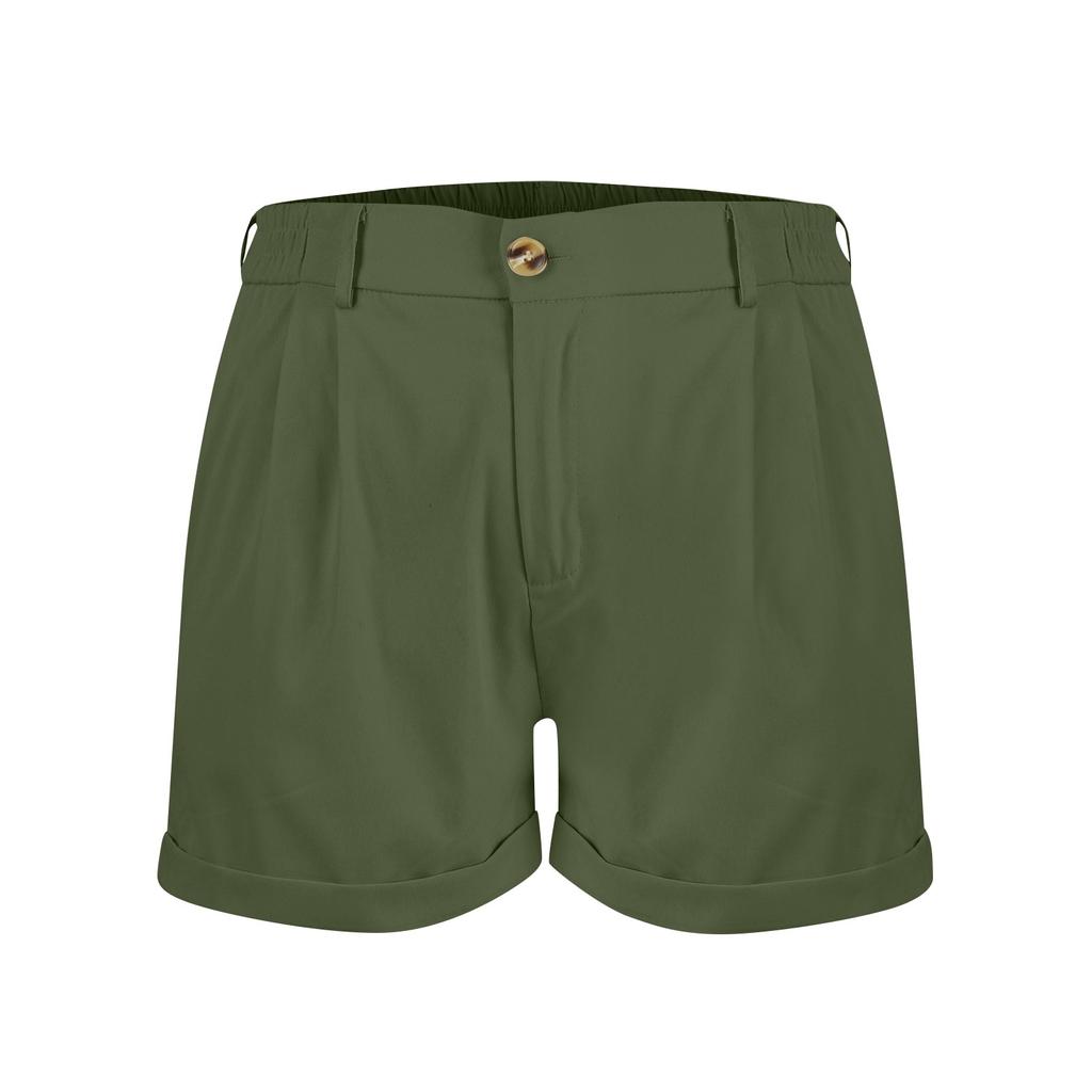 Women's Fashion Sexy High Waist Casual Cotton Stretch Single Cotton Twill Waist Pleated Summer Three-quarter Shorts With Pockets