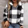 Women's Fashion Casual V-neck Zipper Solid Color Long Sleeve Pullover Top