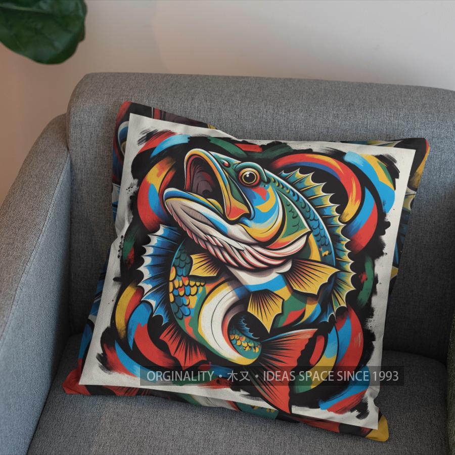 2D Colorful Fish With Abstract Swirls Pillow Cover Pattern Cushion Cover Suitable For Sofa Bedroom Car Pillow Cover