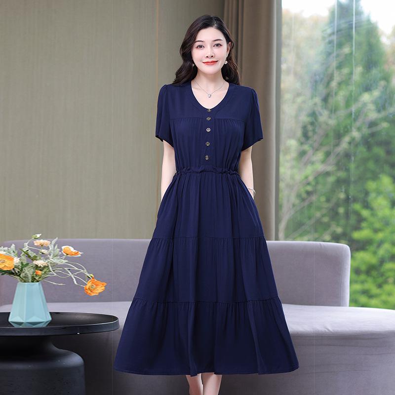 

Летнее платье большого размера с коротким рукавом из хлопка и шелка, однотонное, длинное (До 300 фунтов) 5XL глубокий/синий