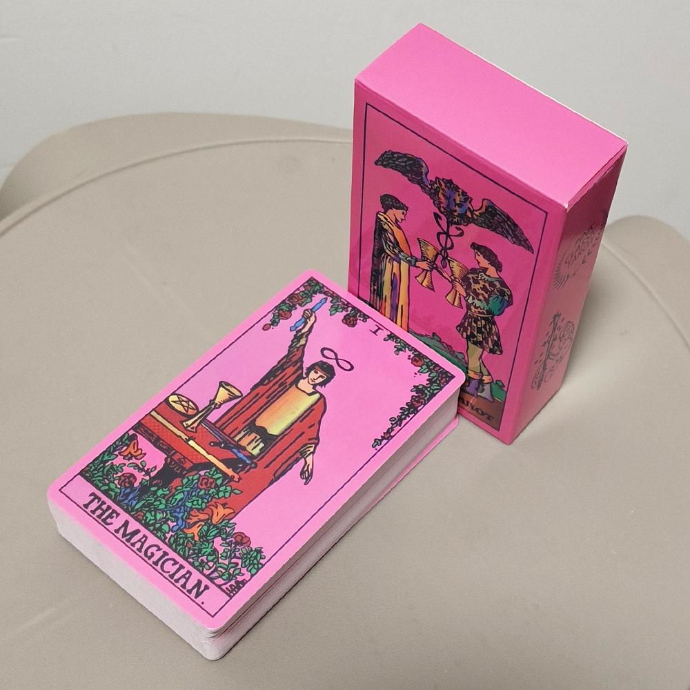Pink Neon Tarot Deck 10.3*6cm - 78 Classic Rider-Waite Smith Cards Vibrant Trippy Design