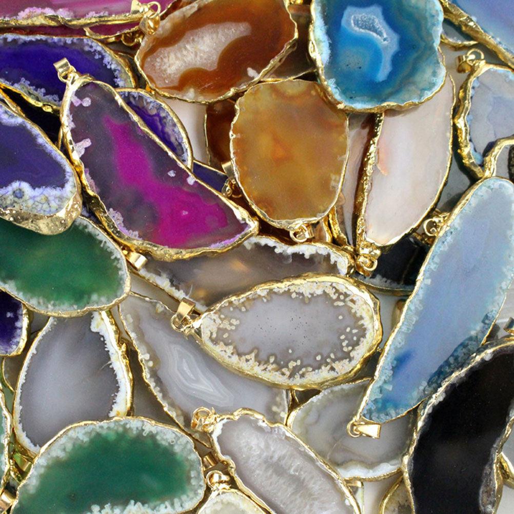 3Pcs Agate Wind Chime Pendant Irregular Natural Stone Slice Plating Brim DIY Jewelry Hanging Accessories Necklace Bracelet