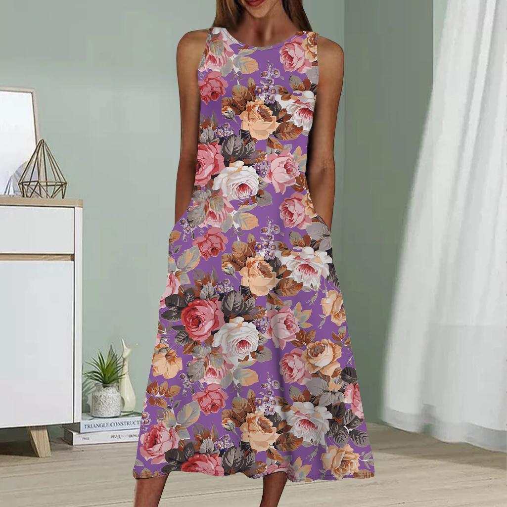 

Летнее модное сексуальное платье без рукавов, мягкое повседневное платье с 3D-принтом и разноцветными украшениями, платье без рукавов на бретельках 8XL фиолетовый