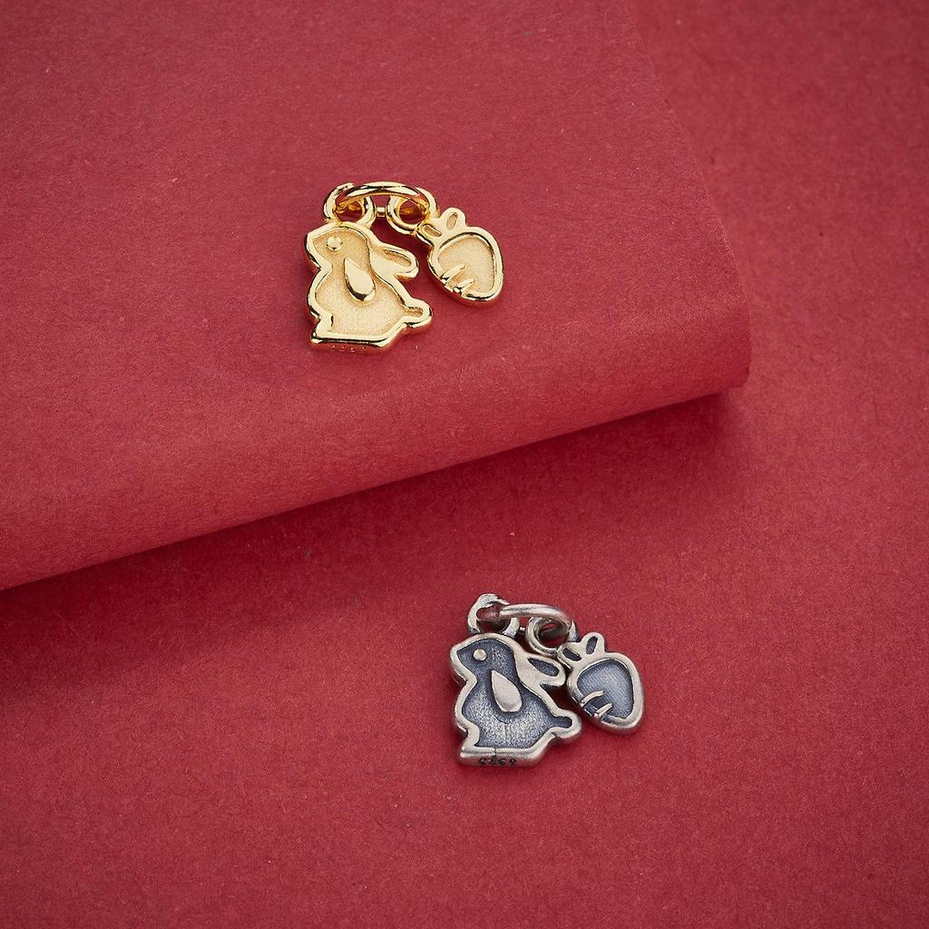 S925 Sterling Silver Cute Rabbit Carrot Pendant for DIY Beading Bracelet