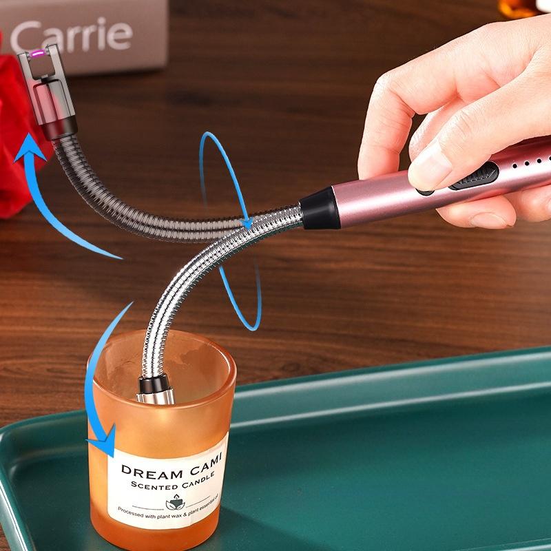 Brichetă electrică USB cu aprindere cu impulsuri, rezistentă la vânt, cu furtun din oțel fără sudură la 360°, pentru exterior, grătar, bucătărie, aprinzător, tip C, instrument