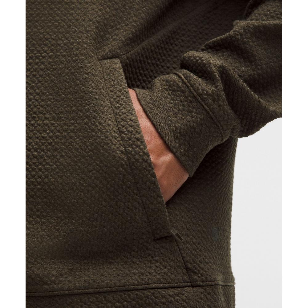 Lululemon Textured Double Knit Cotton Hoodie Heathered Olive Brown Black