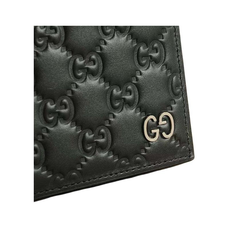 Gucci Silver label Double G Presbyopia Logo embossed Leather with coin bag Short bi-fold wallet wallet Men's Black Classic recommendation