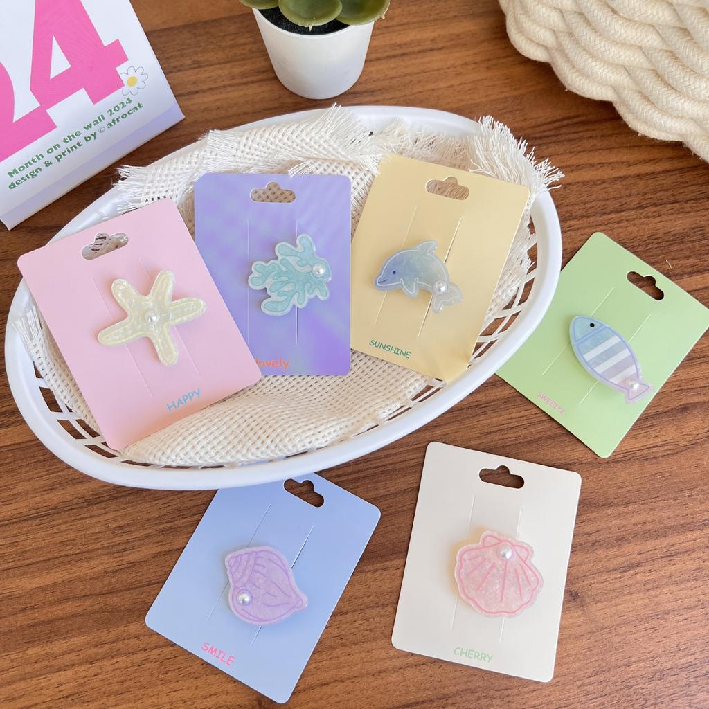 Uroczy Kolorowy Klips do Włosów ze Zwierzętami Moda Ryba Muszla Delfin Grzywka Klips Boczny Perła Małe Wsuwki do Włosów Kreskówkowe Spinki Codzienne Nakrycie Głowy