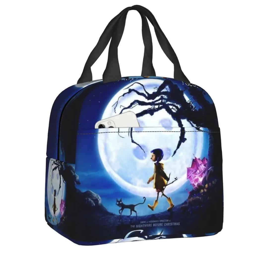 Halloween Horror Movie Coraline Insulated Lunch Bag for Women Portable Cooler Thermal Food Lunch Box Outdoor Camping Travel