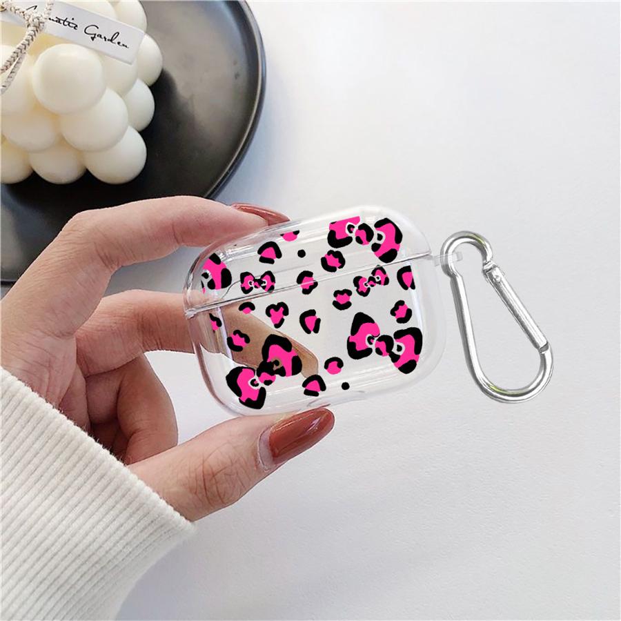 Pink Bow Tie Leopard Print Clear Earphone Cases Cover Case For Airpods Pro3 Pro2 Pro 4 3 1 2